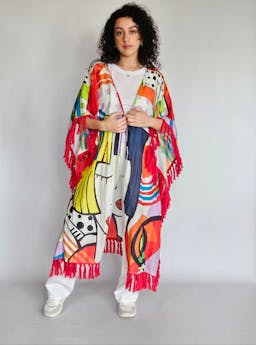 Colorful Cardigan with Red Tasselsindex