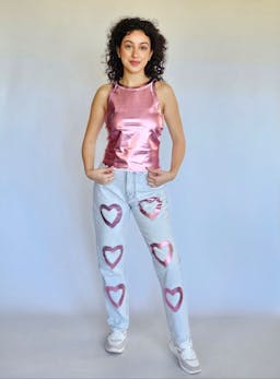 Jeans with Metallic Pink Heartsindex