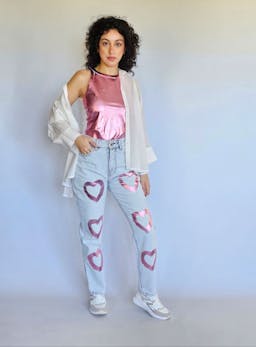 Jeans with Metallic Pink Heartsindex