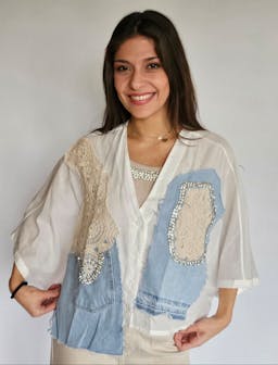 White Shirt With Denim and Crochetindex