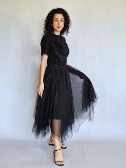 Black T-Shirt with Pleated Flowerindex