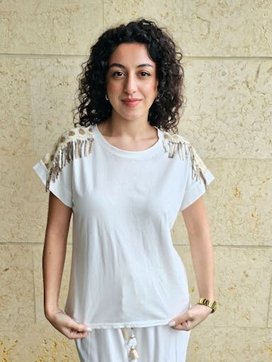 White T-Shirt with Gold Sequins