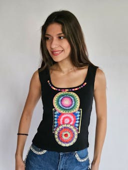 Black Top With Colorful Badgesindex