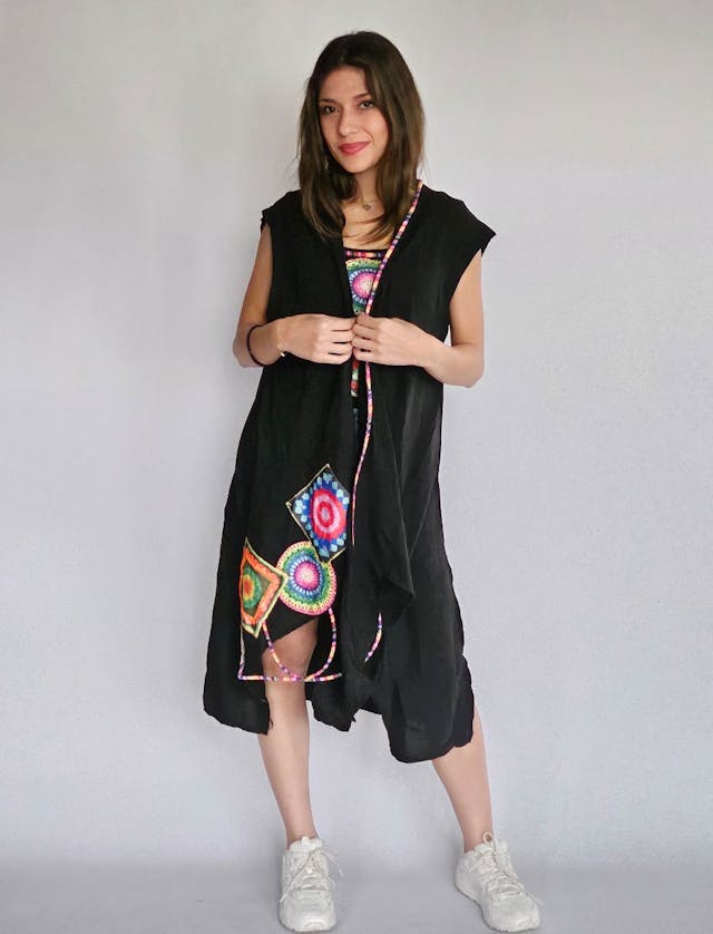 Black Cardigan With Colorful Badges
