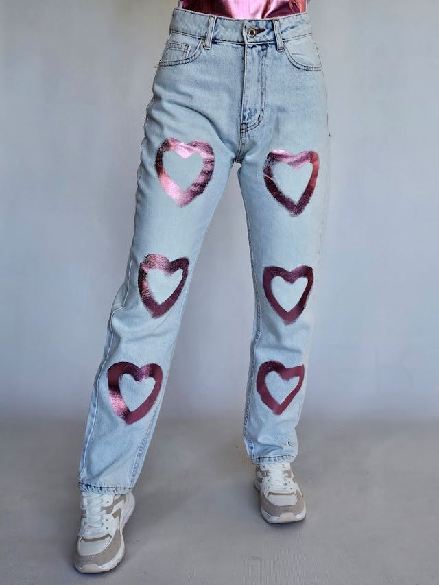 Jeans with Metallic Pink Hearts