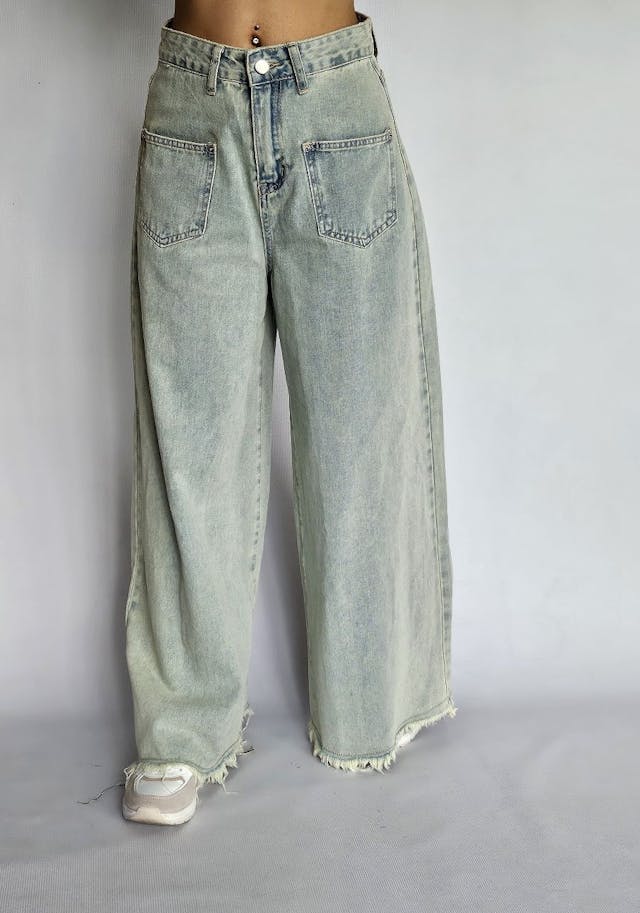Wide Leg Jeans with Ripped Bottom