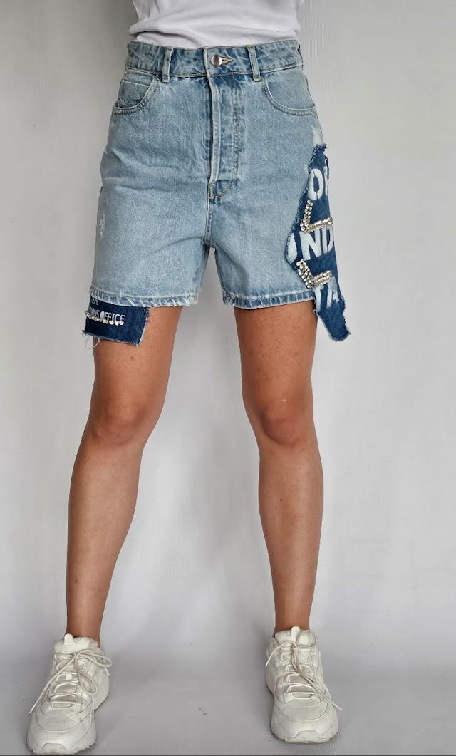 Asymmetric Denim Shorts