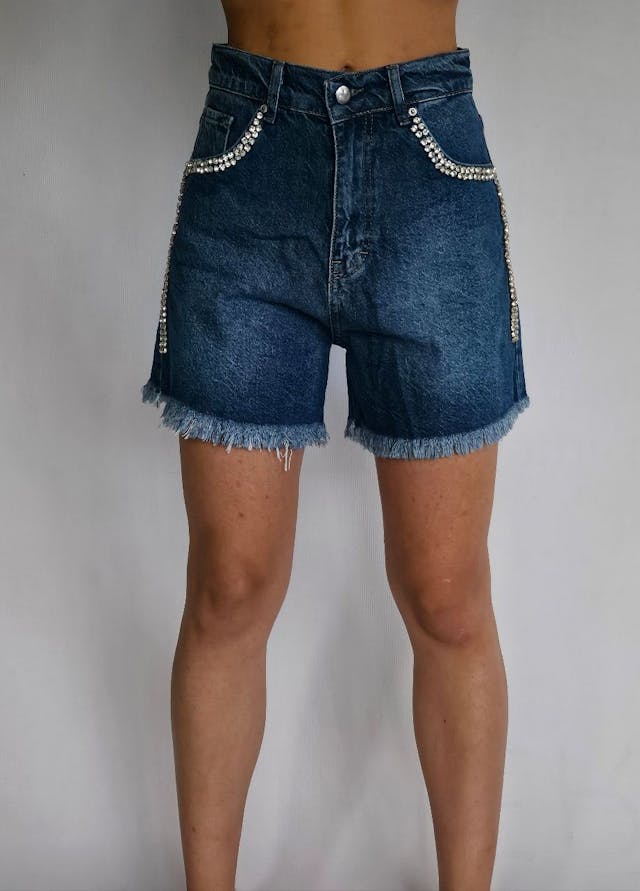 Denim Shorts With Shiny Stones