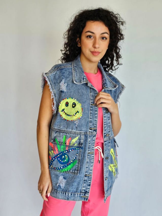 Denim Vest with Neon Colors