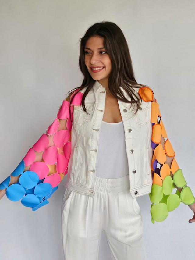White Denim Jacket with Colors