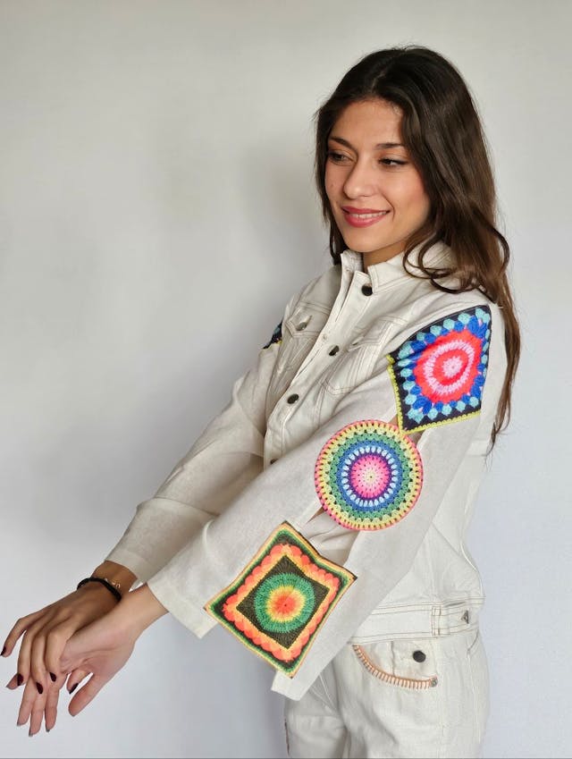 White Jacket With Colorful Badges