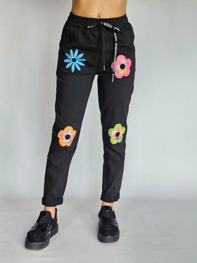 Pants with Shiny Flowers