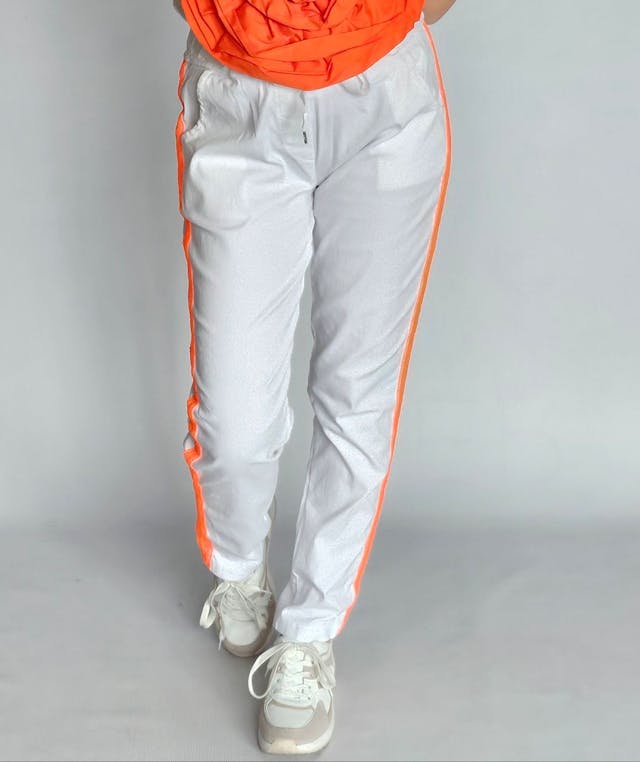 White Pants with Orange Stripes