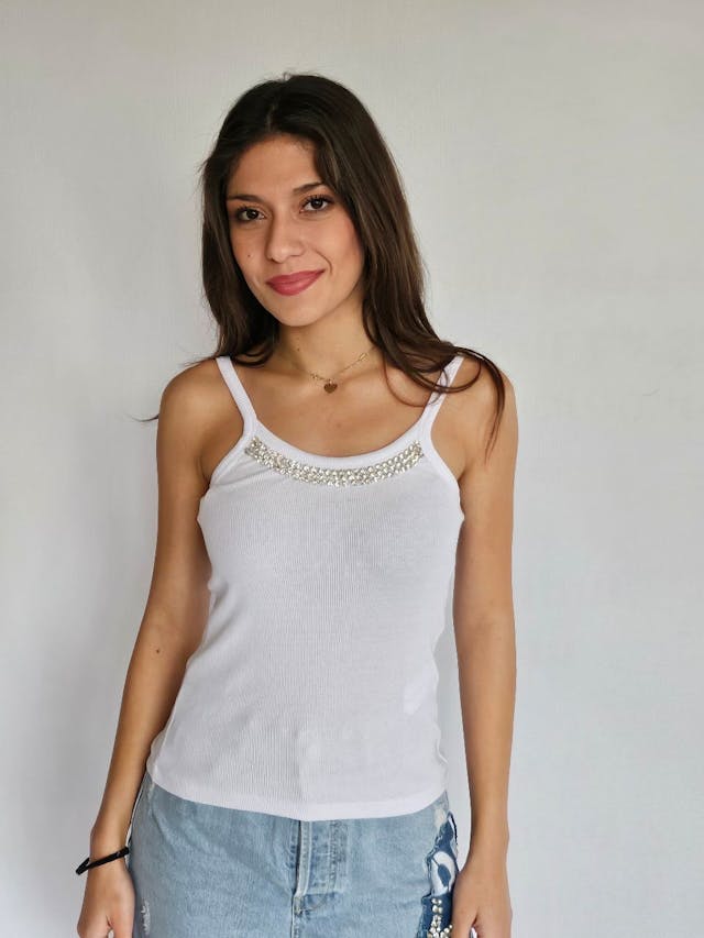 White Top With Shiny Stones