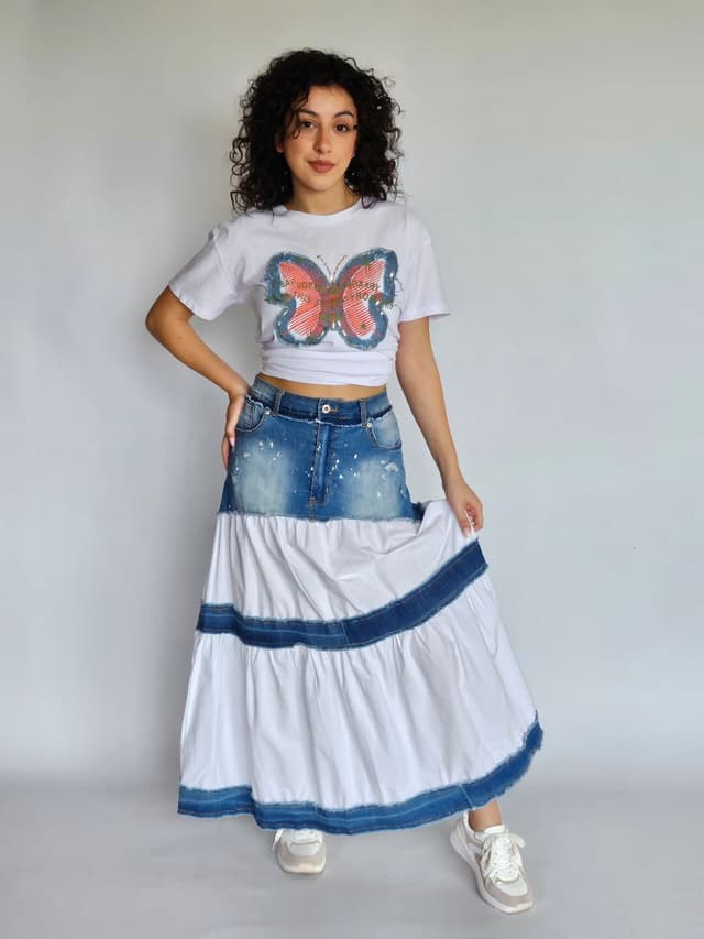 White and Denim Skirt