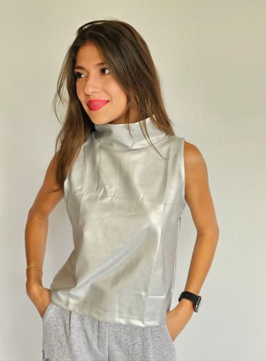 Silver Turtle Neck Top