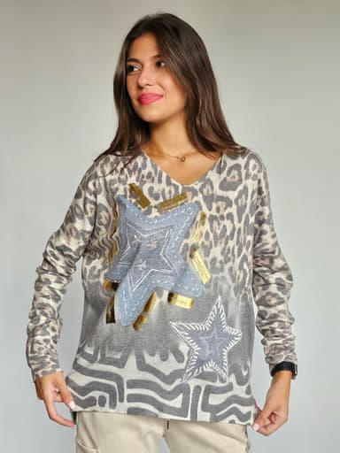 V-Neck Top with Blue Star